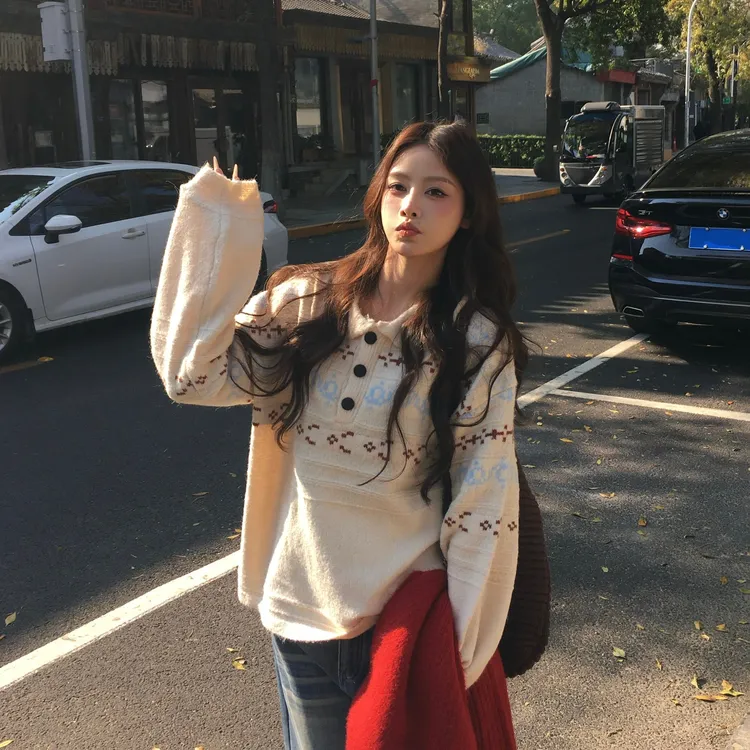 3MER  费尔岛提花POLO领针织毛衣