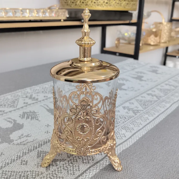 轻奢欧式牙签罐法国金色精美雕花棉签收纳罐
