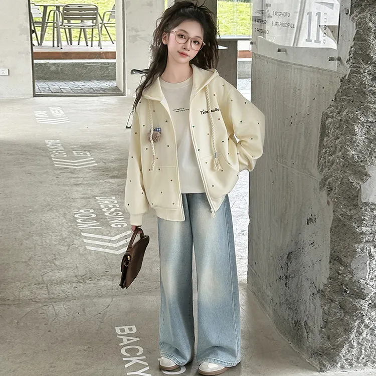 女童春秋套装2025新款洋气大童连帽卫衣外套秋季6-12岁儿童牛仔裤