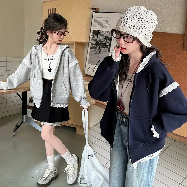 女童春秋外套新款女大童春季连帽卫衣韩系女孩超好看运动春装