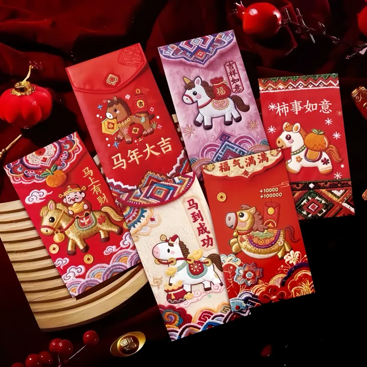 【卡通彩绘福马萌马系列】平面刺绣风格可爱卡通春节红包马年利是封