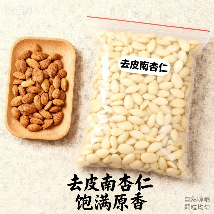 南杏仁甜杏仁250g去皮原味生甜杏仁食用南杏仁粉打豆浆烘焙煲汤料