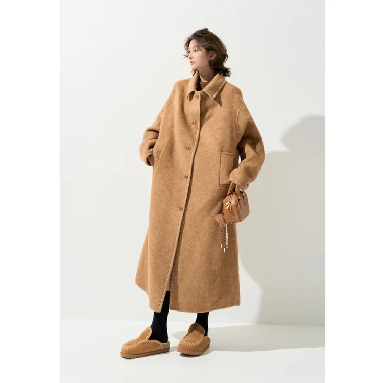 现货【梦境交错】冬季厚款羊毛翻领呢子大衣女长款风衣外套62969