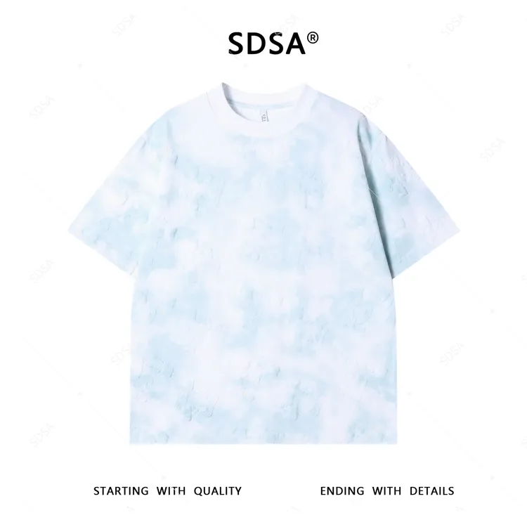SDSA夏季高级感新款男士渐变压花设计短袖T恤时尚圆领休闲上衣