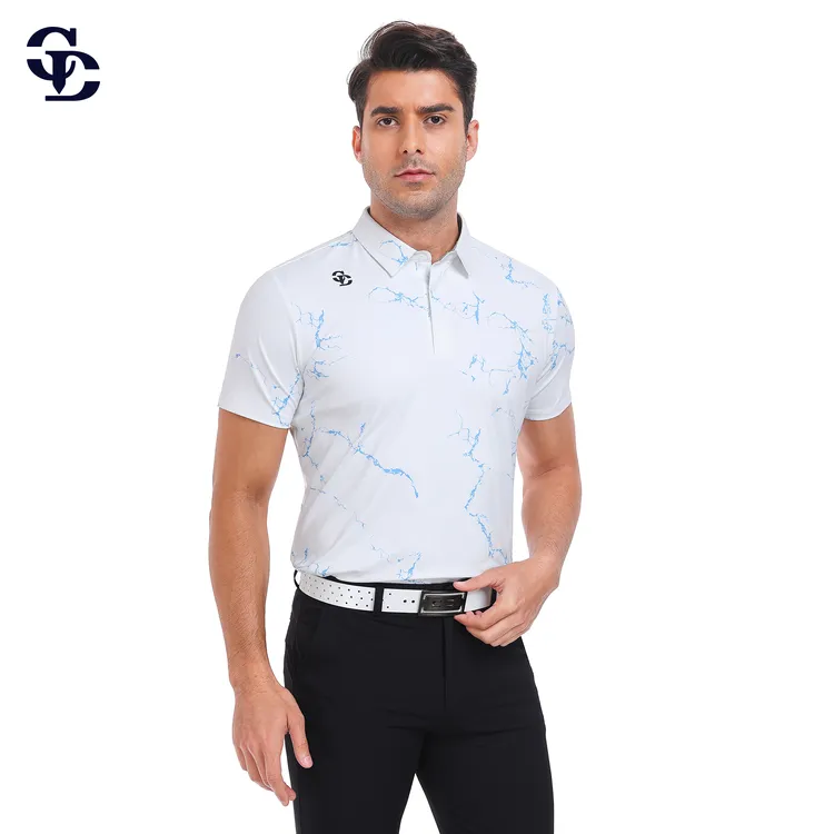 calladike高尔夫男士时尚印花短袖T恤夏季速干排汗弹力运动上衣服