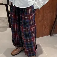 新款韩版复古文艺小众慵懒风格子棉料口袋阔腿裤女