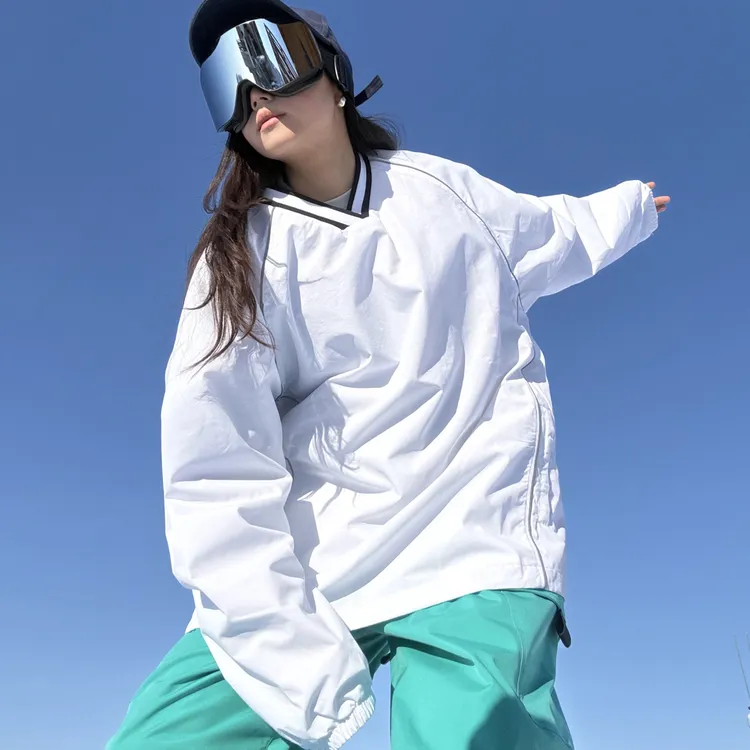 滑雪户外运动套头薄款男女卫衣圆领防风长袖外套宽松棒球领V领