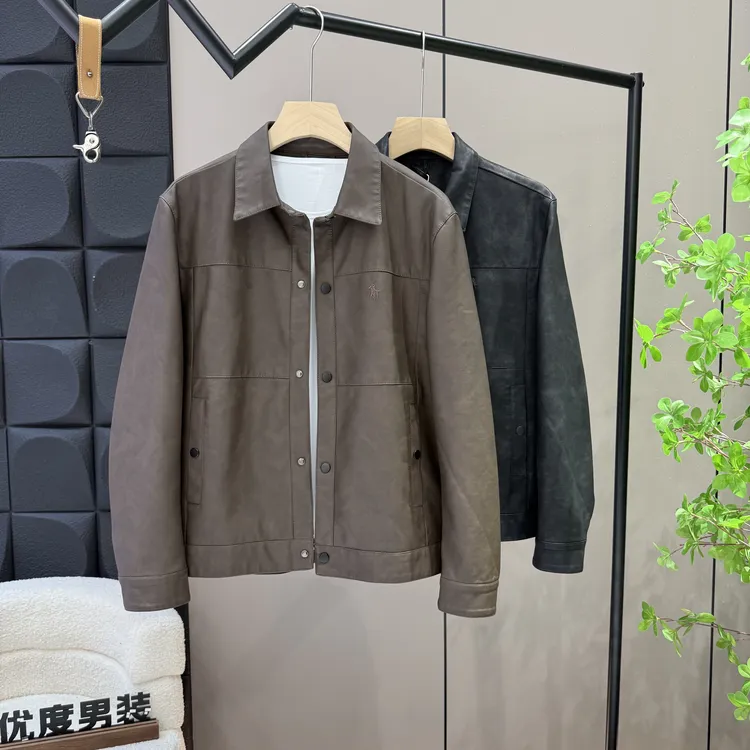 秋季外套男士短款修身皮衣夹克简约翻领刺绣耐脏休闲外套8801