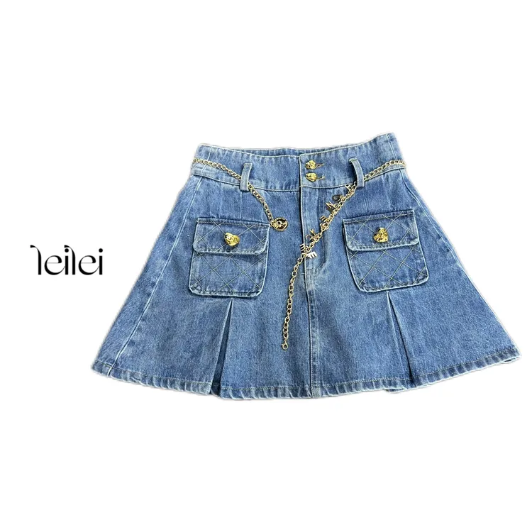 LEILEI磊磊推荐-俏皮双口袋牛仔半裙2336（送链条）