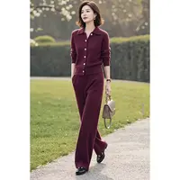HH#【单/套装】秋季新款女针织套装气质韩版开衫上衣搭裤子DY14964