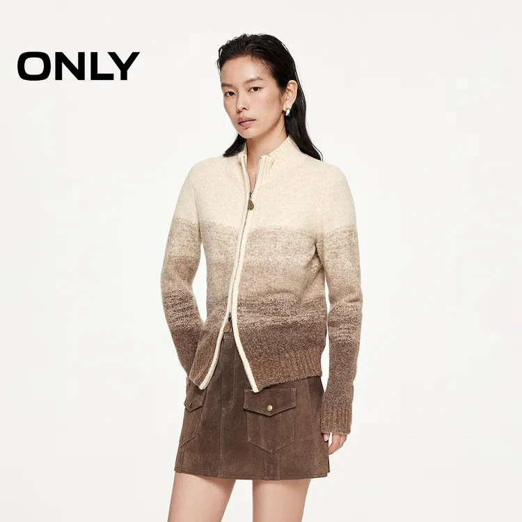 ONLY2025秋季新款时髦小高领个性渐变宽松开衫针织衫女|12543B008