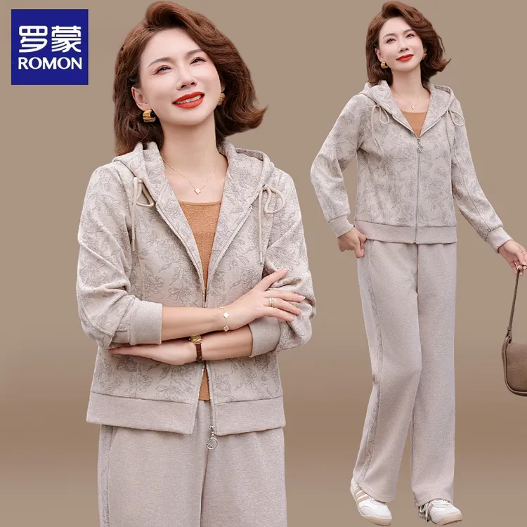 罗蒙妈妈秋装2025新款运动服套装休闲两件套中老年女装春秋外套