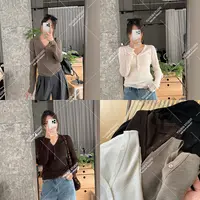 【YUUXIN】奶盖针织衫~100羊毛 秋季V领针织衫排扣长袖打底衫上衣