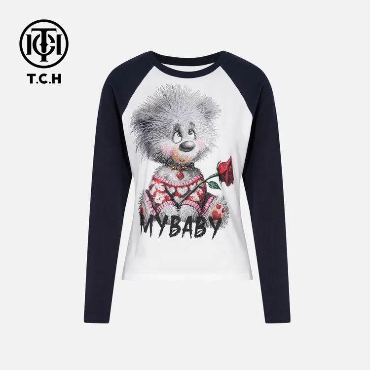 TCH私服烫钻工艺时尚休闲百搭气质秋款T恤女T75C08E9007轻奢tch
