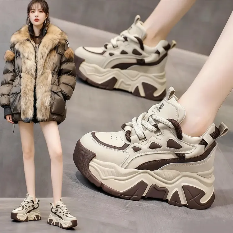 欧洲站小个子女鞋松糕厚底内增高小白鞋老爹鞋女2025秋季新款超火