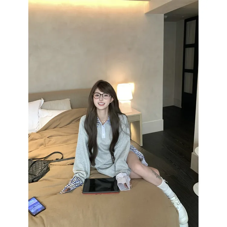 套装长袖高腰短款格子秋季设计感显瘦气质时尚百搭复古小众洋气假