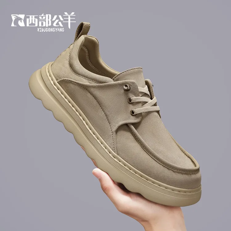 西部公羊秋冬手工软底帆布鞋男透气增高外穿薄款布鞋轻便休闲鞋子
