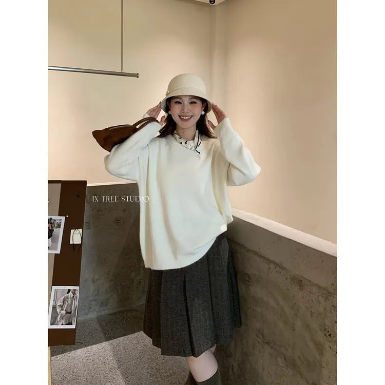 InTree张桶桶【棉花糖】圆领宽松套头毛衣ST12622