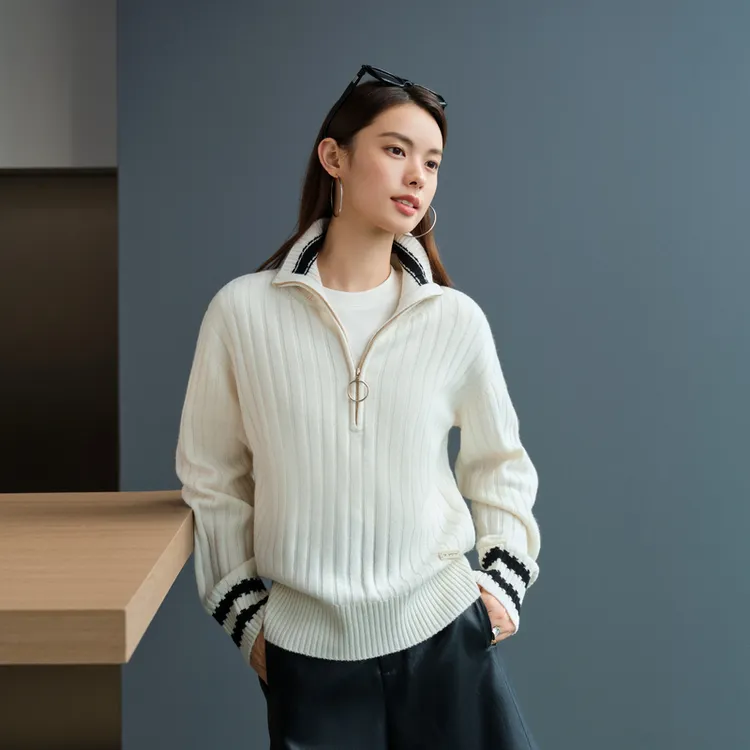 EP雅莹2025早秋新款 阿拉善羊绒衫 软糯半拉链套头针织毛衣9545A