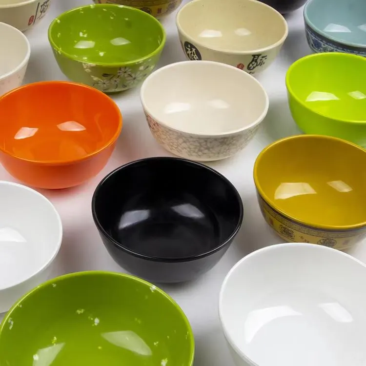 商用密胺小碗防摔快餐粥汤碗加厚仿瓷塑料彩色米饭碗饭店专用餐具