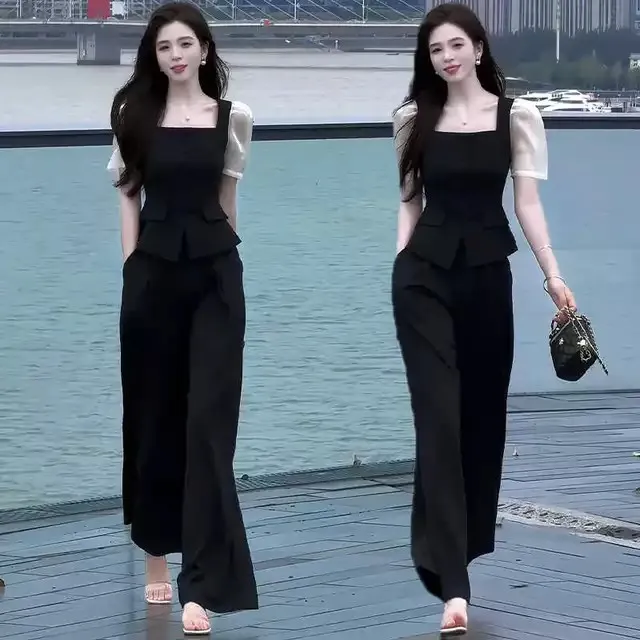 气质时尚套装女短袖夏季新款减龄高级感职业装显瘦阔腿裤子两件套
