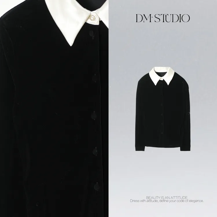 DEDM•STUDIO/极简风气质精致植绒翻领排扣衬衣2509CS/MM2025YJ58