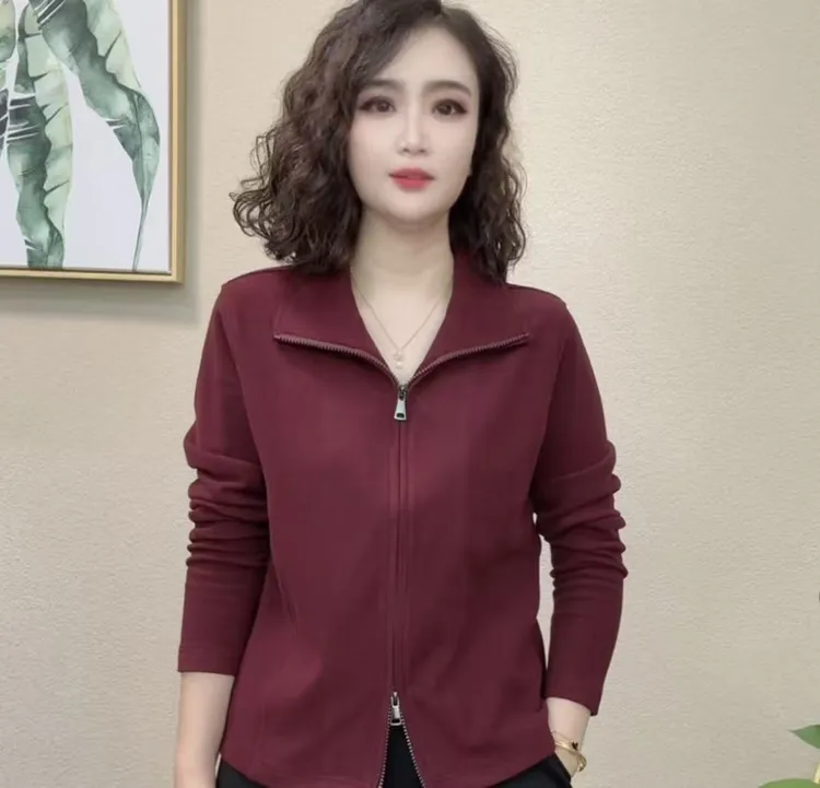 2025秋季新款显瘦洋气时尚气质百搭翻领拉链女士长袖上衣#97541