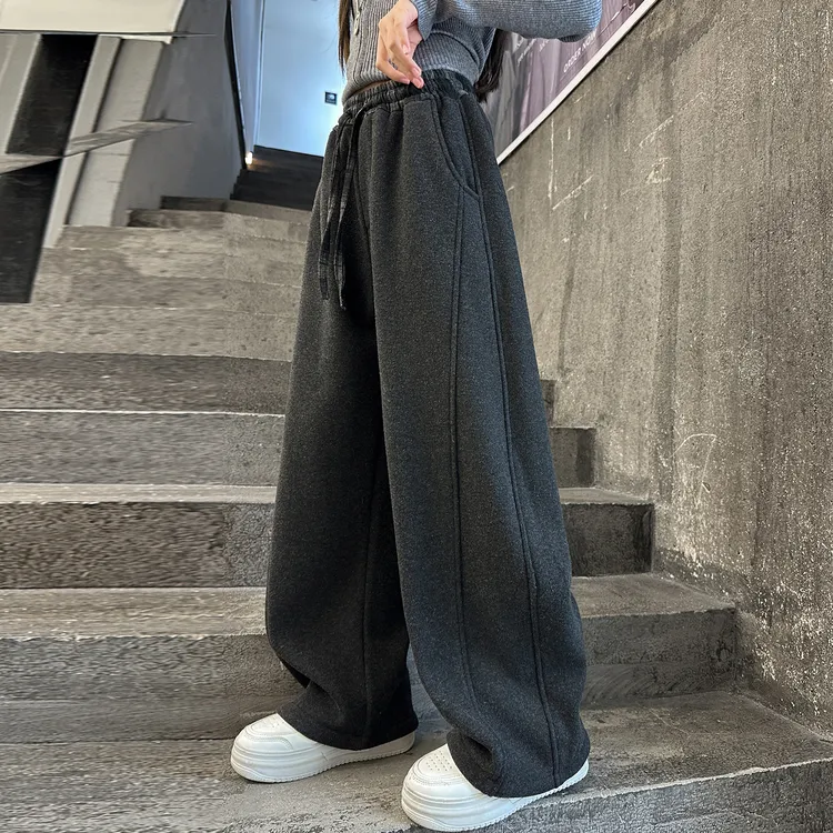 女童加绒裤子冬装大童韩版超好看加厚卫裤女孩弯刀裤初中生运动裤