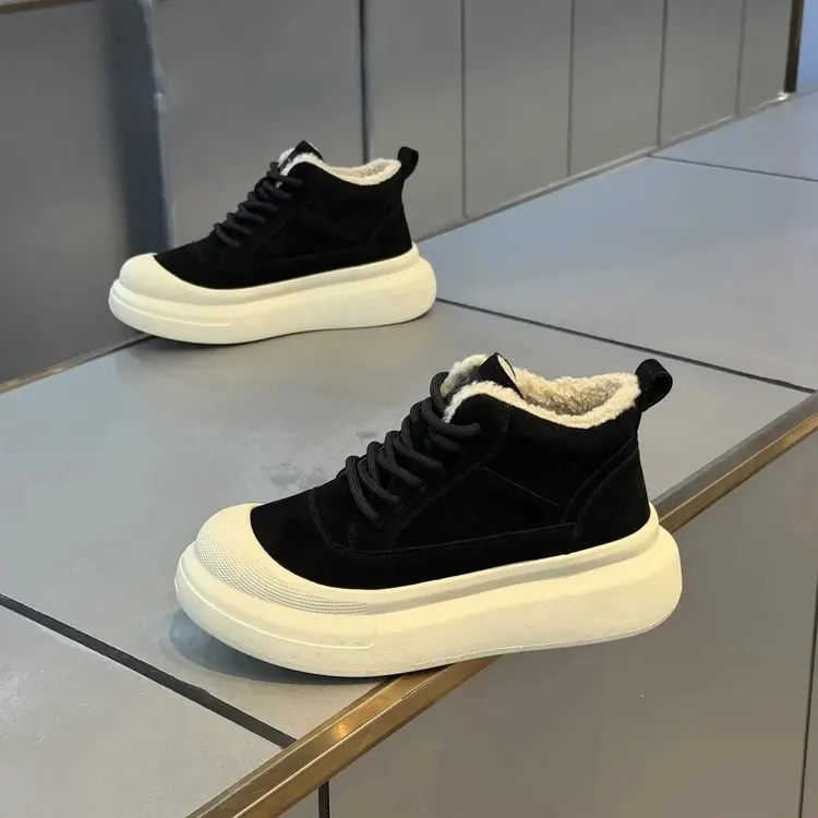 高端男鞋冬季新款加绒保暖棉鞋磨砂皮轻奢厚底高帮时尚百搭休闲鞋