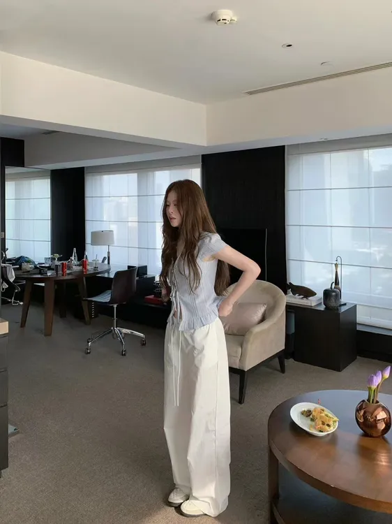 2025夏季新款法式高级感蝴蝶结蕾丝花边短袖衬衫高腰阔腿裤两件套