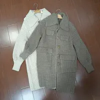 宝丫轻奢  女式文艺简约粗针织中长翻领毛衣外套K3734