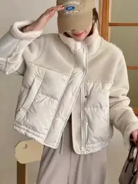 7439 GY立领皮毛一体棉服外套女加厚宽松短款上衣设计感