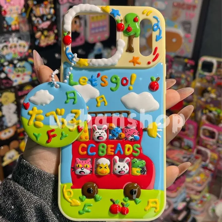 【现现-苹果+华为手机壳】满铺蛋糕kt玩总巴斯动物饼干diy手绘壳