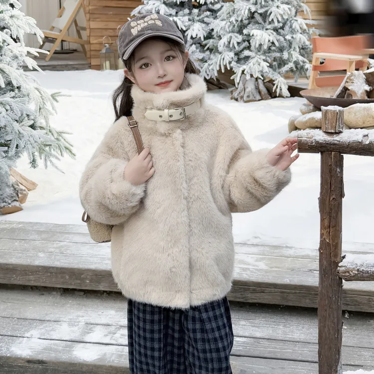 女童秋冬外套韩版皮草仿水貂厚款休闲风大衣加绒毛绒短款保暖时尚