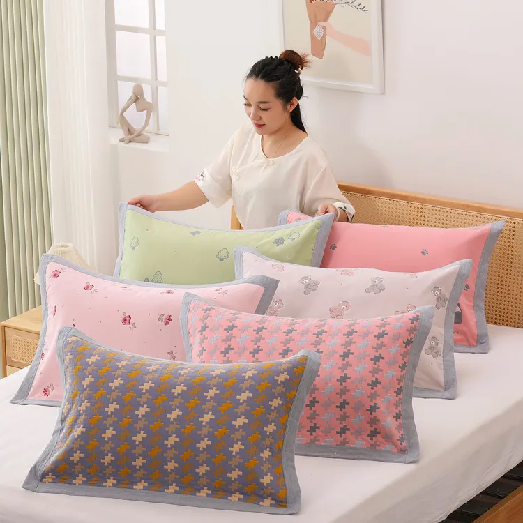 天阳宽边细纱纯棉枕巾加厚纱布盖巾水晶棉单人欧式情侣成人枕头巾