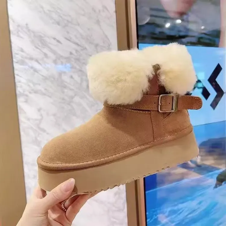 真皮毛一体厚底雪地靴2024新款冬季加厚中筒东北雪地靴女保暖