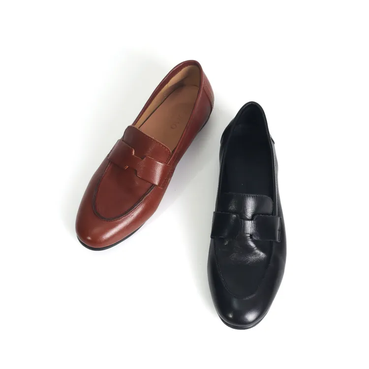 牛皮复古单鞋乐福鞋女平底做皱真皮鞋子百搭圆头休闲皮鞋873-8