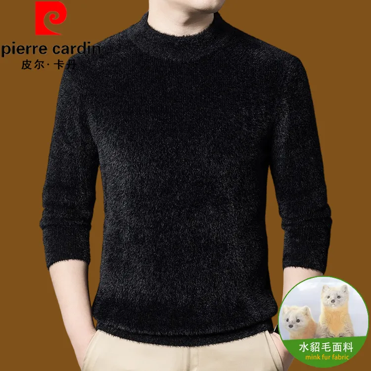 皮尔卡丹【100%水貂毛＋可机洗】冬季加厚保暖毛衣半高领内搭打底衫