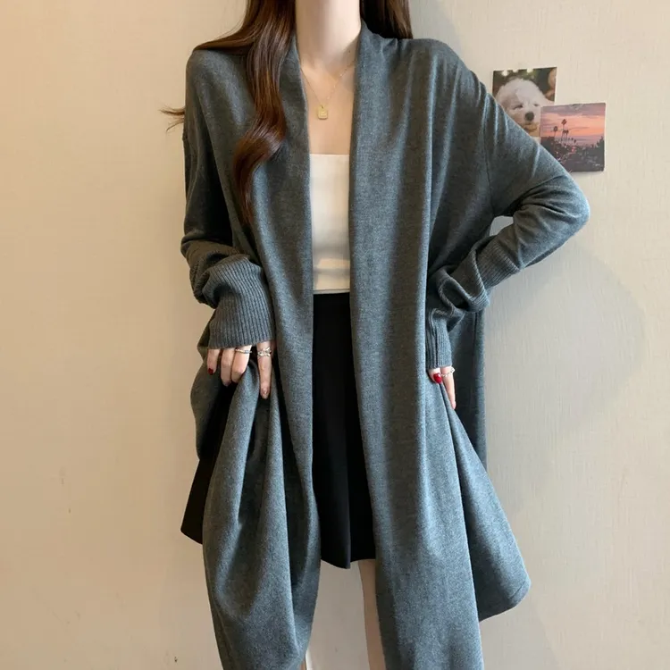 大码外套披肩中长款百搭针织开衫女秋季胖妹妹显瘦高级感气质上衣