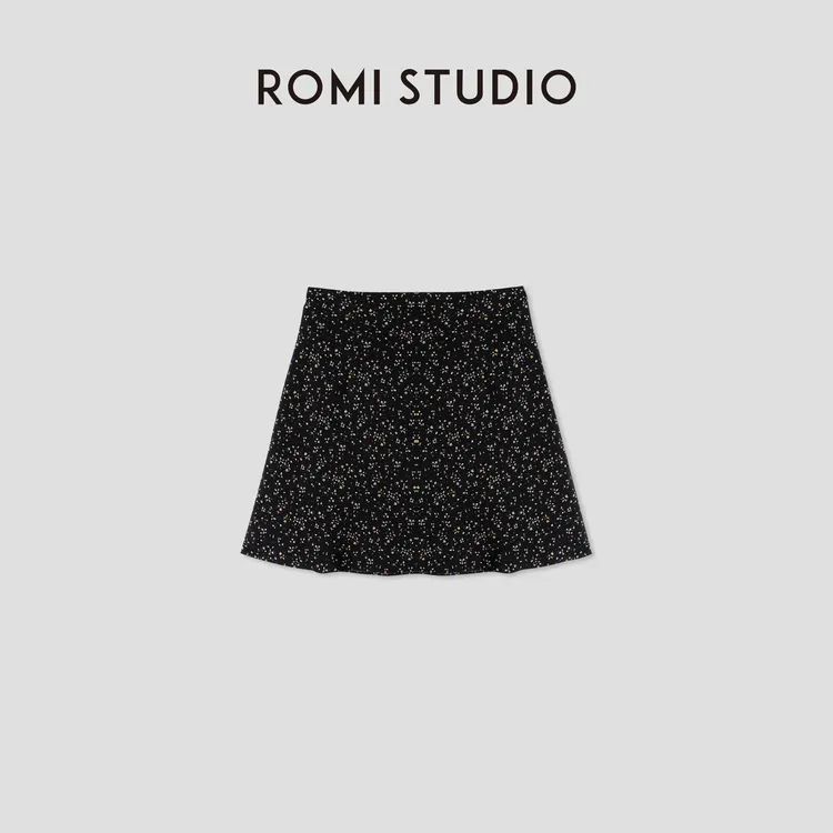 ROMI STUDIO “法式复古” 轻薄斜纹碎花肌理感高腰A字半裙421X6063