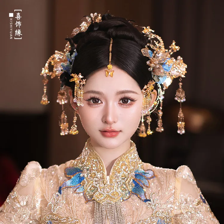 秋冬新款香槟金水凝胶高透亮新娘结婚中式婚礼秀禾百搭配饰HZ1294