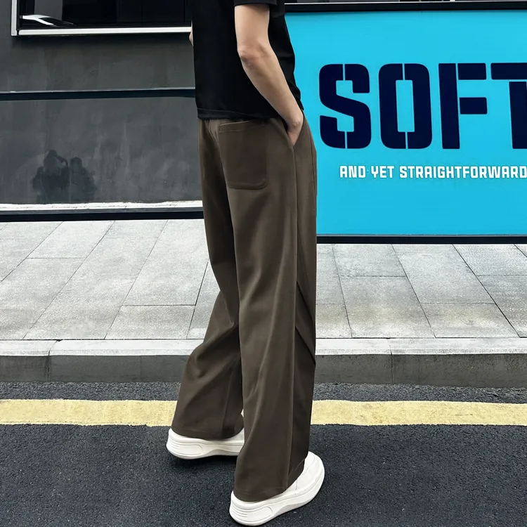 QUALCOMM秋冬厚款立体剪裁星空呢咖色休闲裤男潮流百搭宽松直筒裤