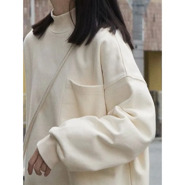 软软糯糯！巨好穿！日系纯色半高领卫衣女加厚秋冬宽松2025新款上衣