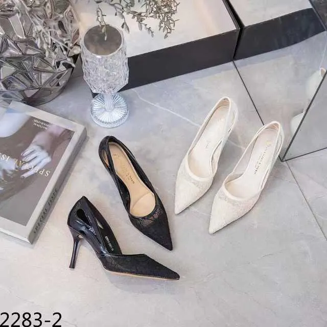 钎金鸟283-2性感镂空尖头蕾丝网纱浅口气质透气名媛单鞋 8公分