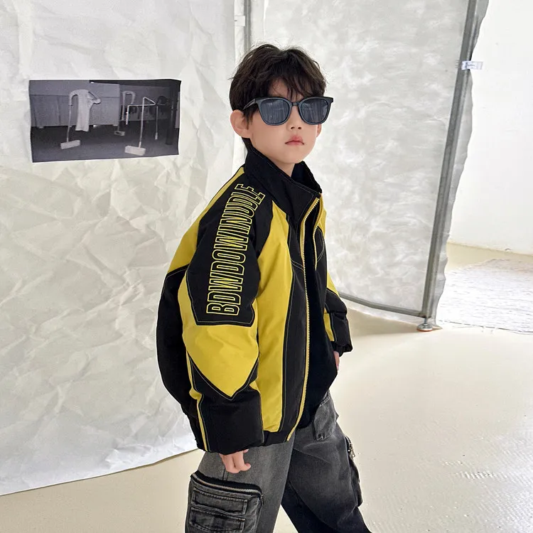 YeeHoO英氏【断码】黑黄拼色羽绒服外套童男男童儿童环保五防羽绒服