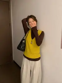 春秋毛针织衫秋季中国风V领打底长袖宽松圆领无袖9907