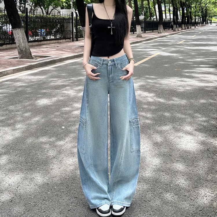 【消消气专属】工装牛仔裤女2025夏季薄款复古蓝高腰显瘦梨型身材