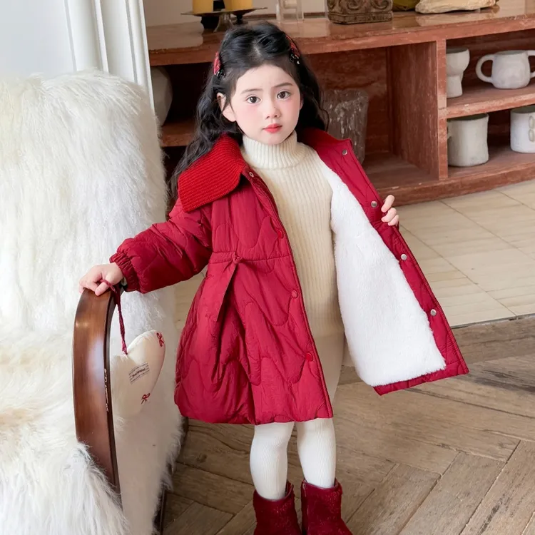 女童棉袄外套2025加绒新款女童冬季棉衣洋气宝宝中长款加厚拜年服