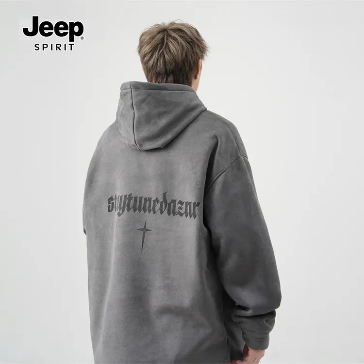 JEEPSPIRIT麂皮绒连帽卫衣男秋2025新款美式外套宽松300g重磅衣