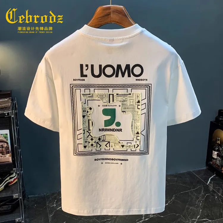 法国Cebrodz新款夏季质感T恤男薄款宽松印花百搭凉感圆领上衣ins